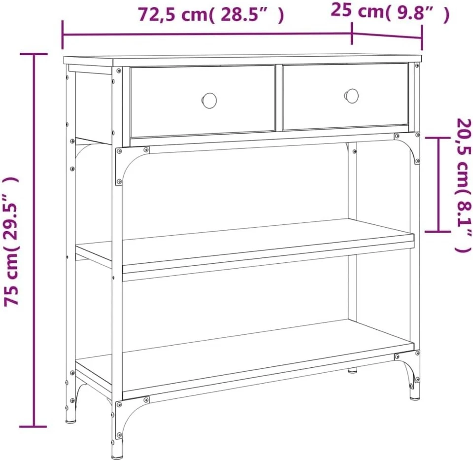Industrial Console Table with Adjustable Feet & Storage Shelves 75H - Image 3 of 4