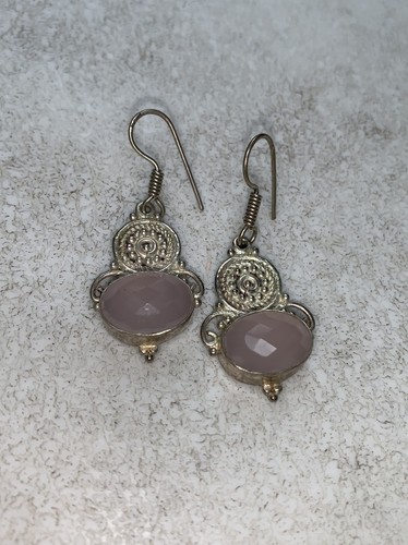 Dreamy Pink Faceted Rose Quartz Teardrop Sterling Silver Healing 925 Earrings