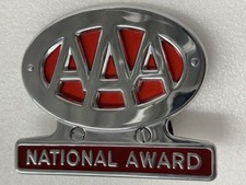 Vintage Aaa National Award License Plate Topper Chrome Enamel 1950s W Orig Box