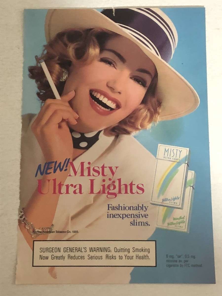 1993 Misty Ultra Lights Cigarettes Print Ad Vintage Advert pa11
