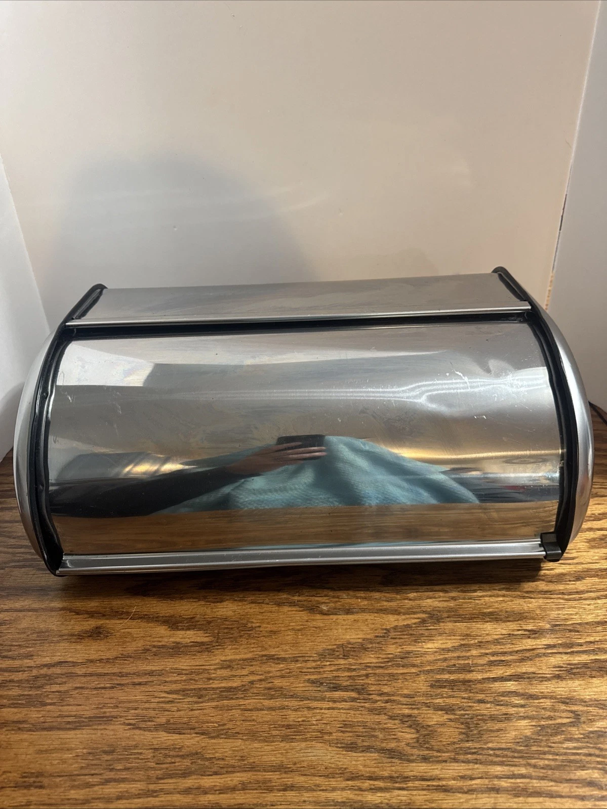 Vintage Mid Century Breadbox Stainless Steel Chrome Roll Top Back Air Vents MCM