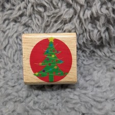 Small Wood Mounted Rubber Stamp Christmas Trees In Circle