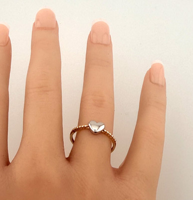 14 K Gelb- und Weißgold zweifarbiger Herzring Größe 7