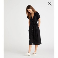 Quince black shift dress 100% linen sustainable brand comfort fit midi capsule L