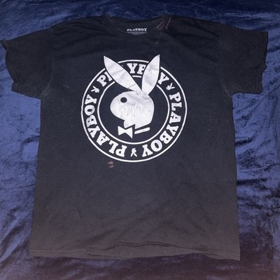 Play Boy Bunny Shirt Black and White Distressed Graphic Tee Men's Size Large
