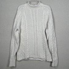 J. Crew Always Cream Cotton Cable Knit Mock Neck Sweater Mens Medium