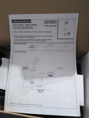 #ad #ad American Standard 1640305.020 Deep Soak Tub Drain with Overflow White $85.00