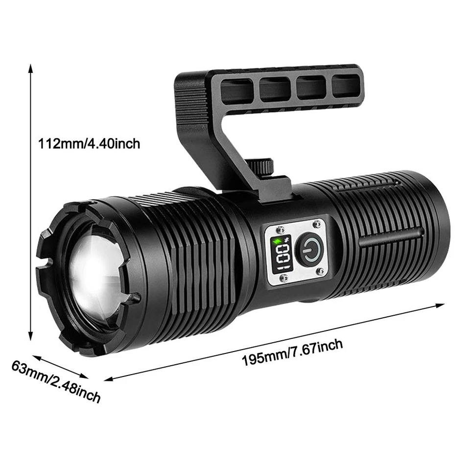 Linterna LED láser blanca súper brillante 25000LM antorcha luz de carga USB Foto 2 de 4