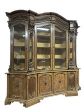 Prestigioso mobile libreria con vetrina in radica di noce del XX secolo