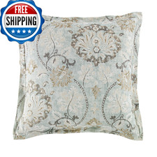 HiEnd Accents Dalia Euro Sham Pillow Cover 27x27 Light Blue Floral Linen