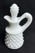 Fenton White Hobnail Milk Glass Oil Cruet & Stopper #3869 Vtg Unsigned 4.75"