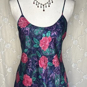 VTG Mystique Intimates Multicolored Floral/Paisley Bias Cut Slip Dress Large 38B