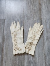 Vintage White Leather Gloves Cutout Lacey Crochet Details 40s 50s sz Small