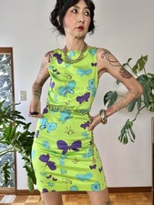 VTG 90s Y2K Versus by Gianni Versace Butterfly Print Sequin Bodycon Dress XS-M
