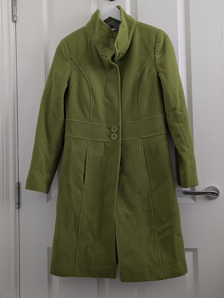 Laura Ashley зеленый полностью с подкладкой шерстяная смесь пальто размер Великобритании 10 - Изображение 2 из 4