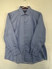 Nine West Men's Light Blue Micro-Dot Dress Shirt Size L Slim Fit 32-33 16-16.5