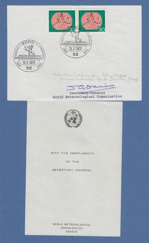 D. A. Davies Secretary-General World Meterological Org. original-Autogramm 1973 - Bild 1 von 1