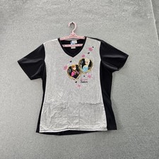 Disney Women Scrub Top L Black Graphic Print Frozen Elsa Anna Short Sleeve