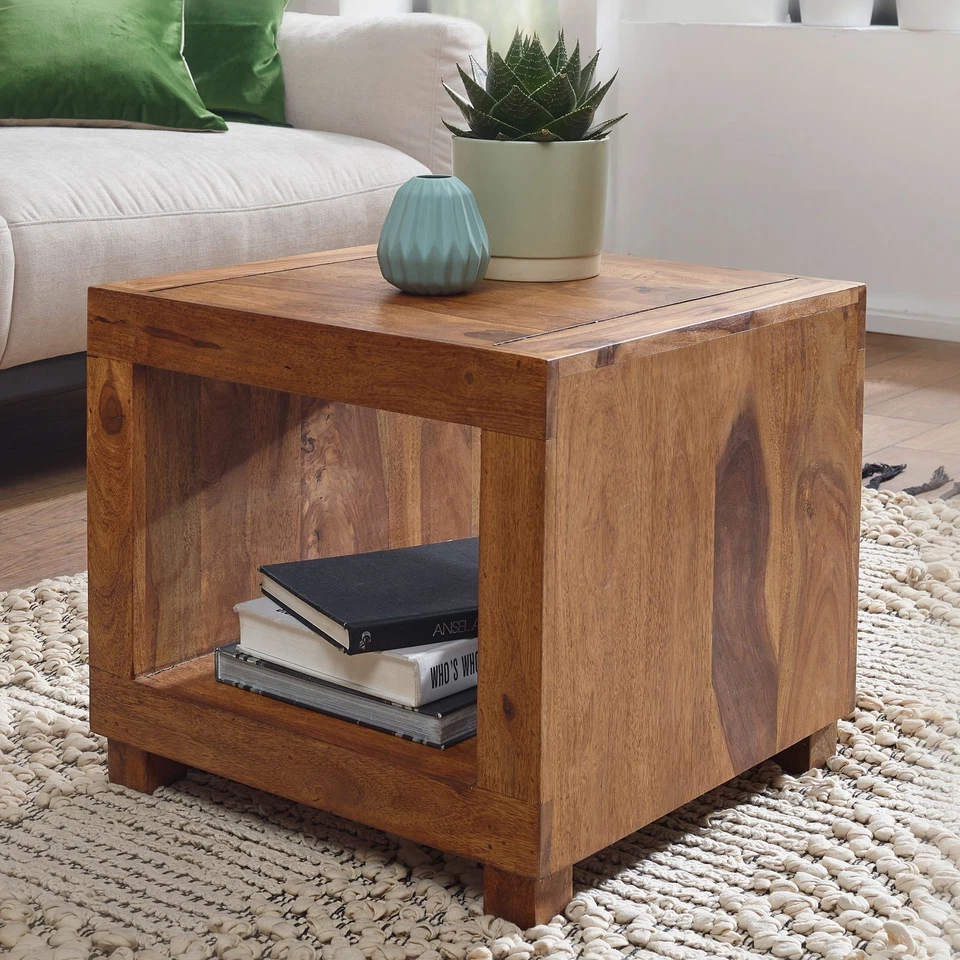 FineBuy Table Basse Bois Massif 50x45x50cm Table d'appoint Table de salon Design - Photo 1/4