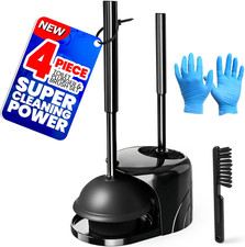 4-Piece Toilet Brush and Plunger Set, Extended Handle Plunger,Toilet Bowl Brush