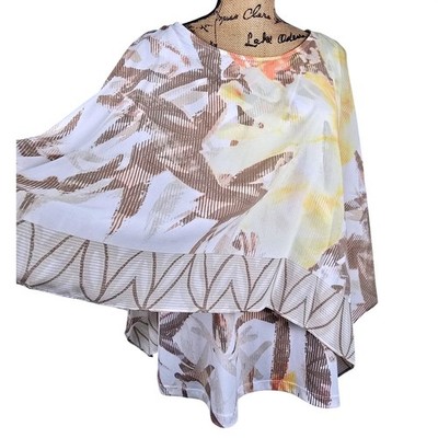 Easywear by Chico's Yellow Tan Abstract Poncho Overlay Tank Top Size 3  (XL)