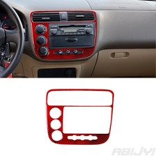 For Honda Civic 2003-2005 Red Carbon Fiber Interior Central Console Cover Trim
