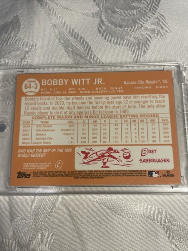Topps Chrome 2023 Lids / Mitchell & Ness Exclusive Card Bobby Witt, Jr. #64-3 SP - Picture 3 of 4