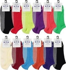 Yacht & Smith 12 Pack Non Slip No-Skid, Rubber Grip Bottom Yoga Sock, Size 9-11
