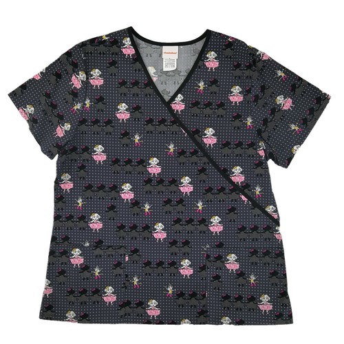 Women's Christmas Medical Scrub Tops Royal Base Gingerbread Santa