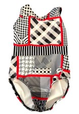 GK Leotard CS Child Small Nylon Spandex Red Black White Geometric Dynamics