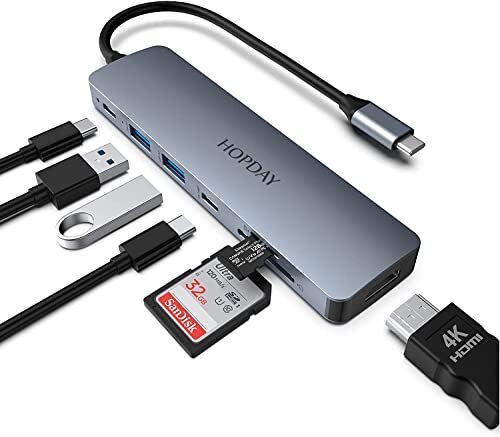 HOPDAY Hub USB C (7 in 1), adattatore USB C doppio monitor con HDMI 4K, (N2z)