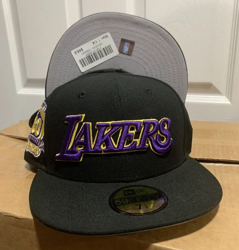 New Era Los Angeles Lakers 59FIFTY Fitted Hat Cap 60th Anniversary Patch 7 1/4