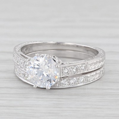New Semi Mount Engagement Ring Wedding Band Set Diamond 18k White Gold Size 6.5