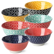 Soup Bowls Set Of 6 Cereal Bowls For Kitchen 23 Oz Large Ceramic Bowl Colorful V