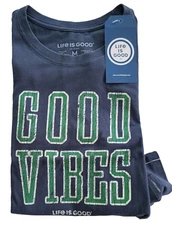 Life Is Good SS Shirt Relaxed Boxy Crusher Tee GOOD VIBES ATHLETIC 44in Womens M