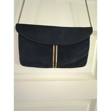 Vintage Bags by Supreme Navy Suede Leather Chain Envelope Purse Tan Interior