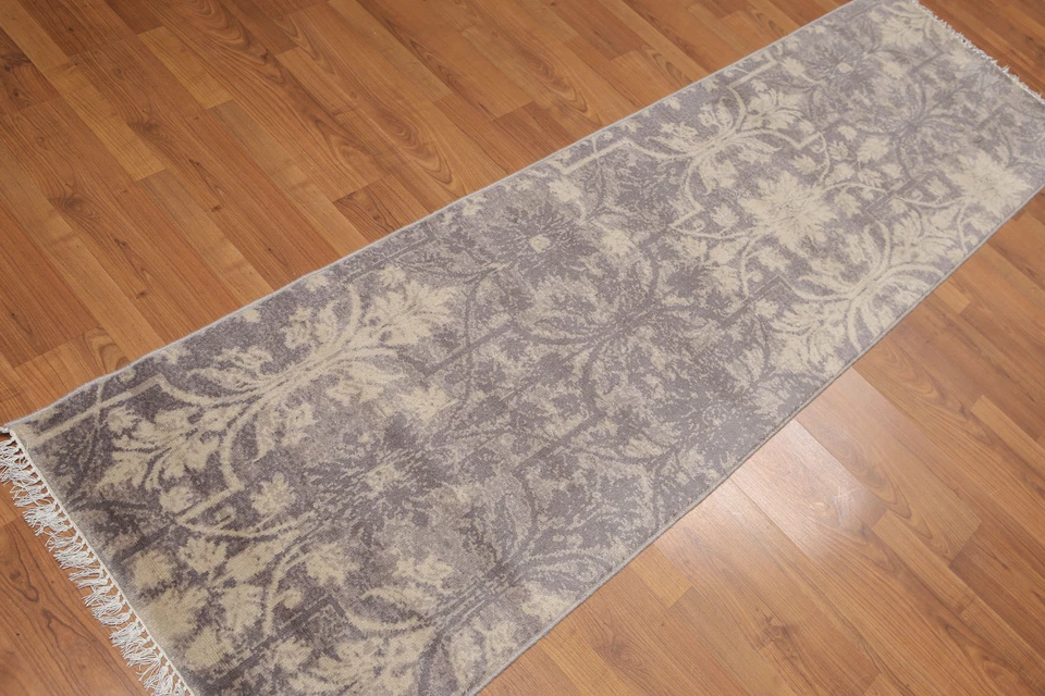 2'4" x 8' Hand Knotted Botanical distressed Wool runner Area rug AOR8512 Gray - Image 2 of 4