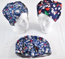 women's lot of 3 bright dentist office caps one size buttons for masks elastic