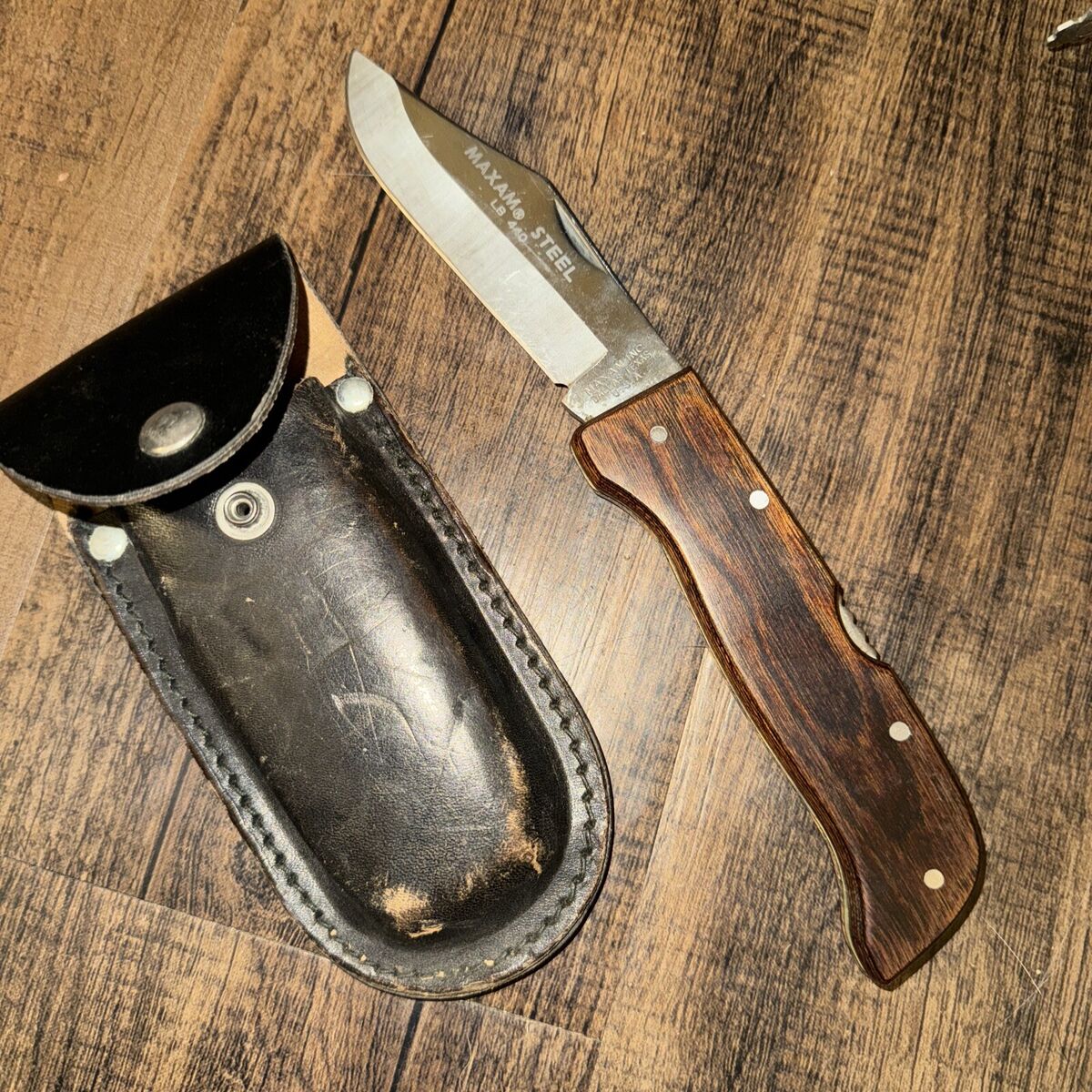 Vintage MAXAM STEEL LB 440 Folding Lockback Knife Wood Vintage MAXAM STEEL LB 440 Folding Lockback Knife Wood