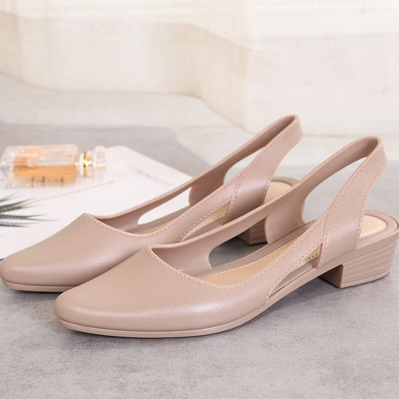 Sandals Women Pointed Toe Chunky Med High Heels Slingback Beach