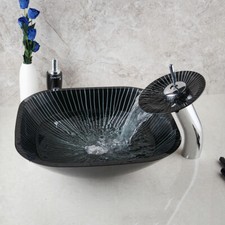 Round Tempered Glass Vessel Sink Bowl Bathroom Faucet Pop-up Drain Combo Set