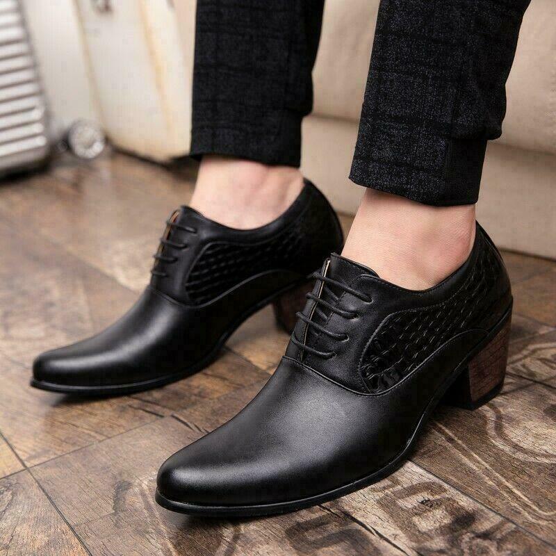 Mens Casual cuban Heel lace up dress formal Business oxford shoes