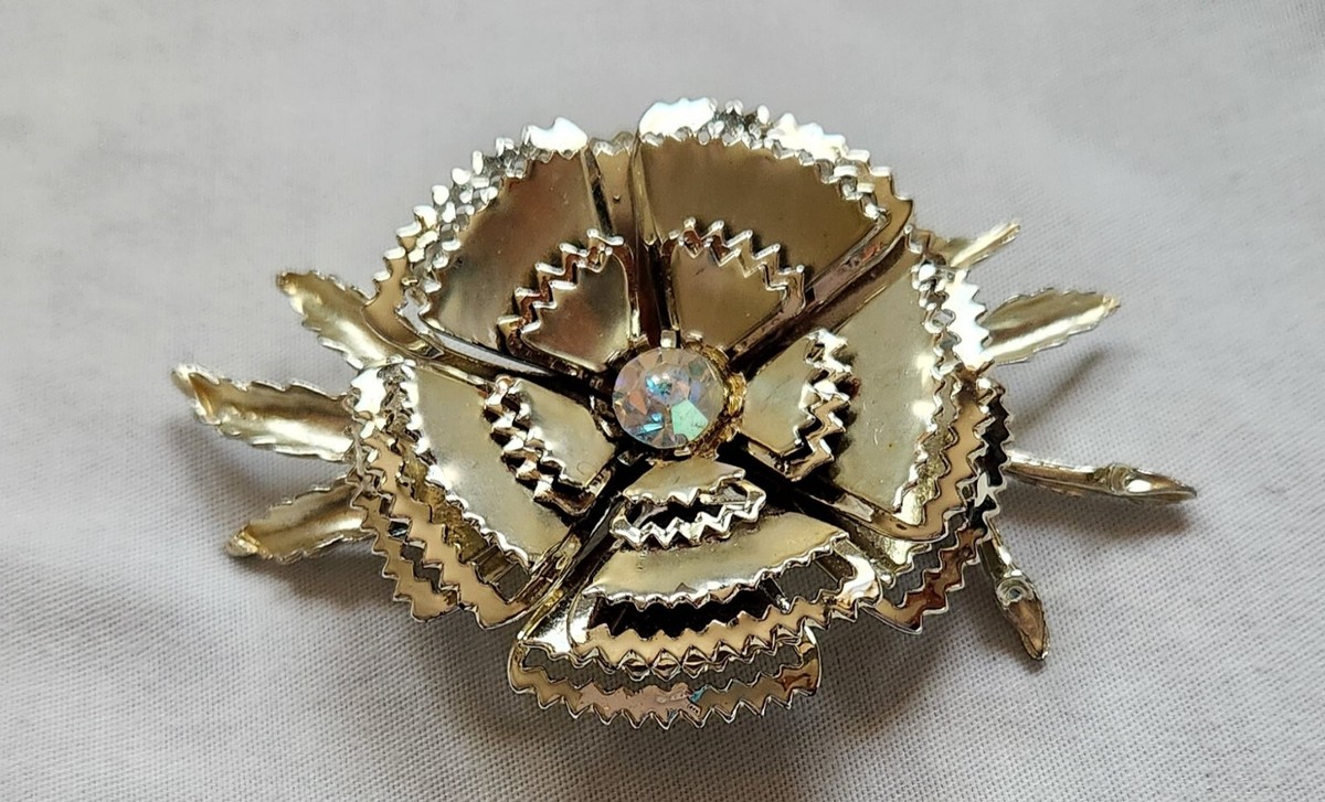 Gold Tone Floral Brooch 3-D Pin Brushed 3” Vintage | eBay