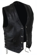 Herren Lederweste Kutte Motorrad Chopper Weste Clubweste Rockerweste Schwarz