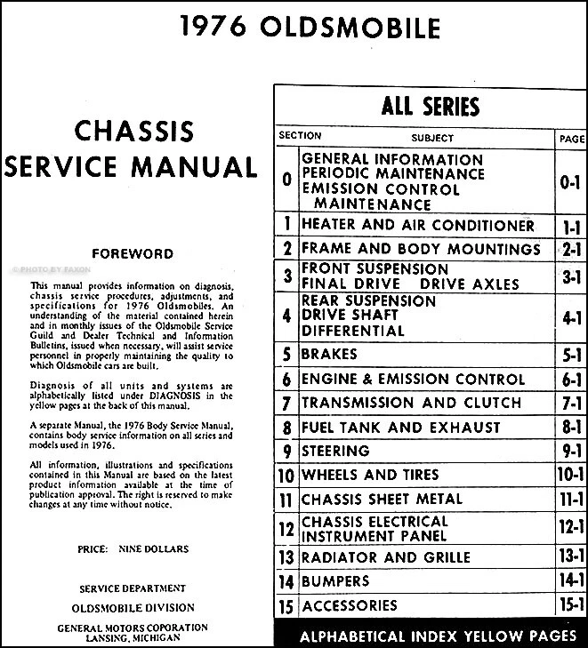 1976 Oldsmobile CD Negozio Manuale 88 98 TORONADO Cutlass Starfire Omega Supreme - Immagine 2 di 2