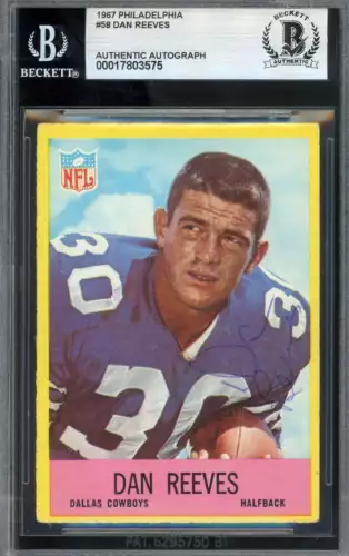 Dan Reeves Beckett BAS Vintage Signed 1967 Philadelphia Gum Rookie Autograph