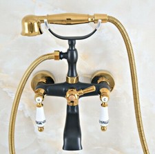 Black Gold Brass Wall Mount Clawfoot Tub Faucet Set with Hand Held Shower Spray