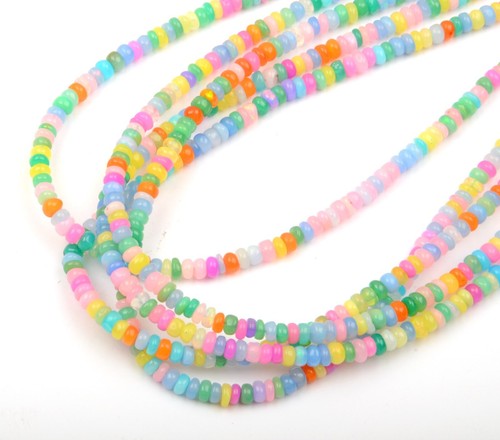 Multi Color Ethiopian Opal Gemstone Beads 3 MM 16 Inch Strand Smooth Rondelle - Picture 3 of 7