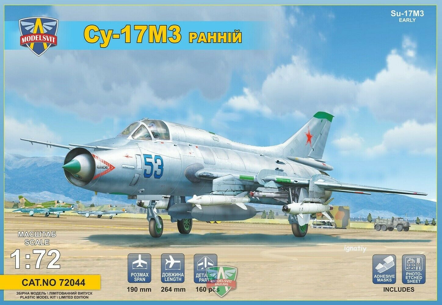 Maquette d'avion Sukhoi Su-17M3 Fitter-H 1/72 Modelsvit à monter pour diorama militaire