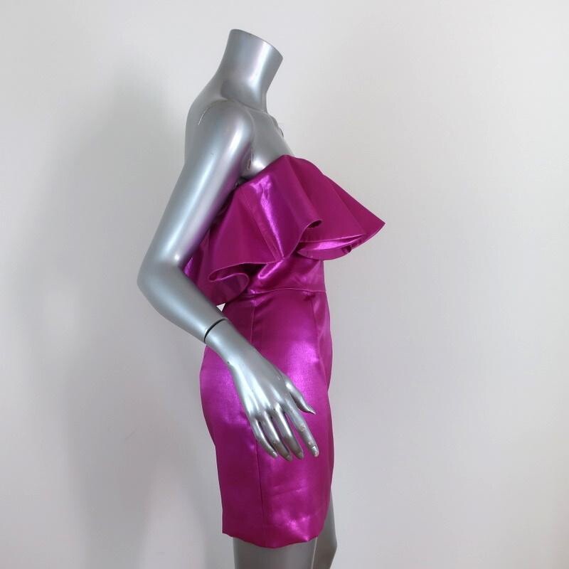 Zara Metallic Pink Mini Dress Ruffle XS Blogger Strapless Barbie Core Holiday   thumbnail 8